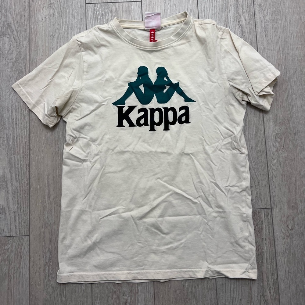 Kappa Short Sleeve Tee in Cream with Teal and Black Logo